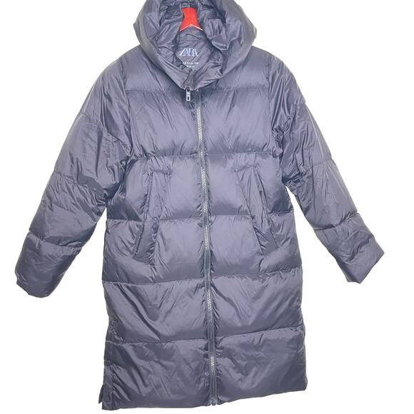 Zara kids black hooded puffer long jacket 13-14 - Picture 2 of 8